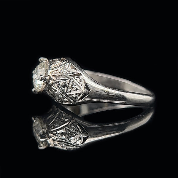Art Deco .63ct. Diamond & Platinum Antique Engagement - Fashion Ring- J35566