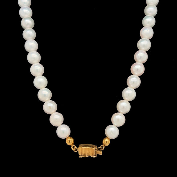 Estate 6.7mm Akoya Cultured Pearl Necklace Yellow Gold - J36737