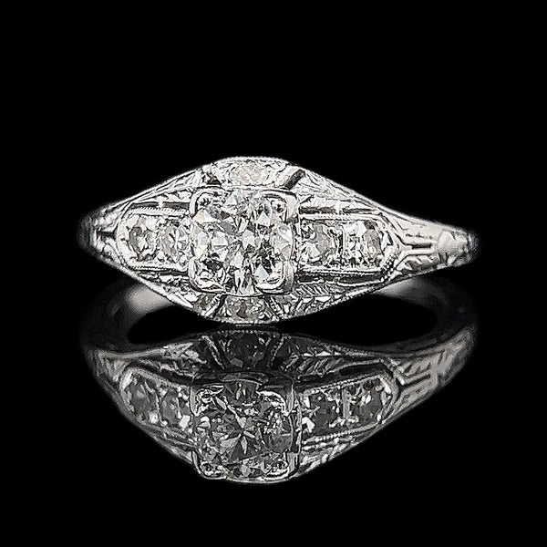 Art Deco .35ct. Diamond & Platinum Antique Engagement - Fashion Ring- J36952