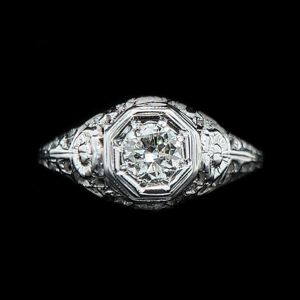 Edwardian .35ct. Diamond Antique Engagement - Fashion Ring 18K White Gold - J37685