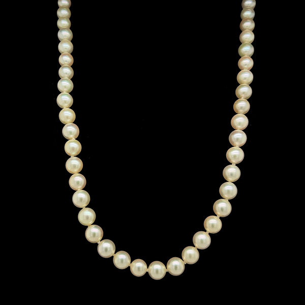 Estate 5.1mm-8.8mm Akoya Cultured Pearl Necklace Yellow Gold - J37992