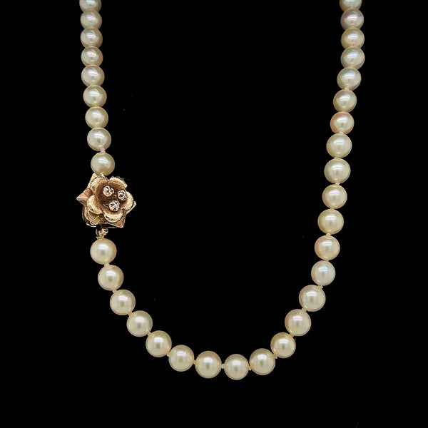 Estate 5.1mm-8.8mm Akoya Cultured Pearl Necklace Yellow Gold - J37992