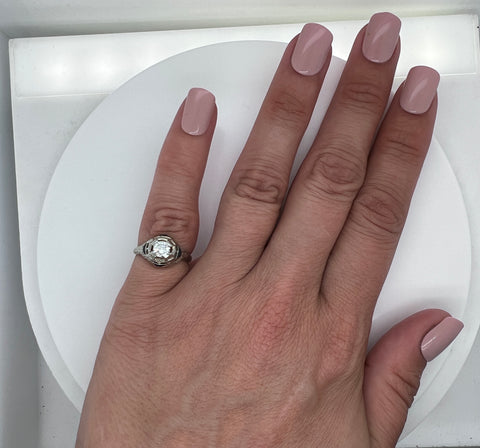 Art Deco .40ct. Diamond & Sapphire Antique Engagement - Fashion Ring 20K White Gold - J37843