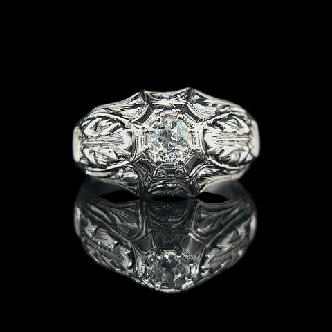 Art Deco .40ct. Diamond & 18K White Gold Antique Engagement - Fashion Ring - J37871