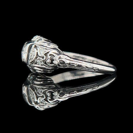 Art Deco .18ct. Diamond & 18K White Gold Antique Engagement - Fashion Ring Granat - J37882