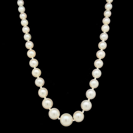 Vintage Graduated Akoya Cultured Pearl Necklace Sterling Silver - J37895
