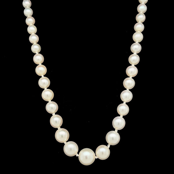 Vintage Graduated Akoya Cultured Pearl Necklace Sterling Silver - J37895