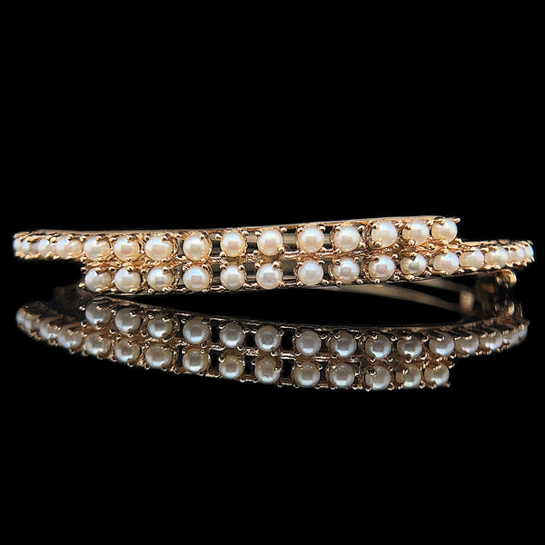 Cultured Pearl Vintage Bangle Bracelet Yellow Gold - J37991
