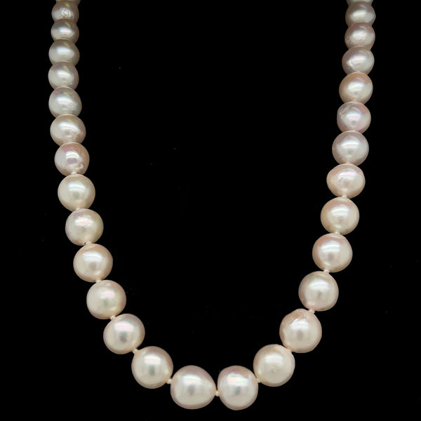 Estate 8.00mm x 8.4mm Cultured Akoya Pearl Necklace White Gold - J38082