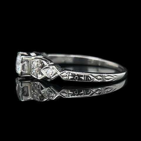 Art Deco .33ct. Diamond Antique Engagement - Fashion Ring 18K White Gold - J39205