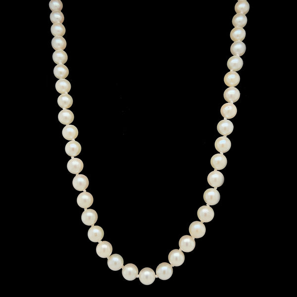 Estate 6mm Akoya Cultured Pearl Necklace White Gold - J39353