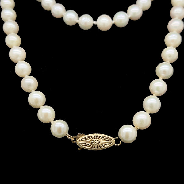 6mm Vintage Akoya Cultured Pearl Necklace Yellow Gold - J39674