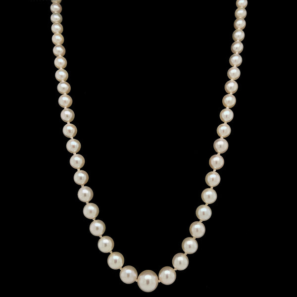 Vintage Akoya Cultured Pearl & Diamond Necklace White Gold - J40078