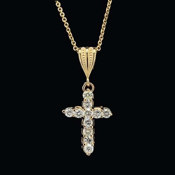 .55ct. Diamond Estate Cross Necklace Yellow Gold - J40141