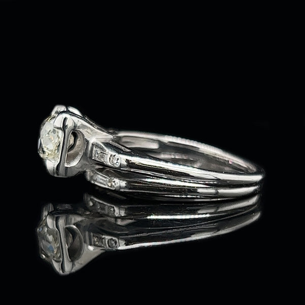 Art Deco .70ct. Diamond Antique Engagement - Wedding Ring Set White Gold - J40182