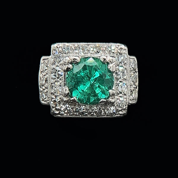 Vintage, Engagement Ring, Wedding Ring, Emerald, Diamond, Platinum