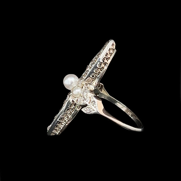 Edwardian Pearl & 1.00ct. T.W. Diamond Antique Engagement - Wedding - Fashion Ring Yellow/Rose/White Gold - J40230