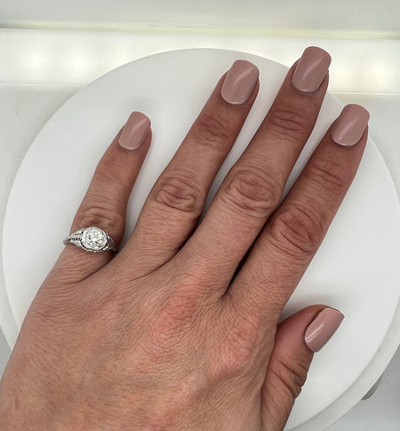Edwardian .75ct. Diamond Antique Engagement - Fashion Ring 18K White Gold - J42301