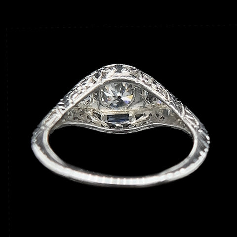 Art Deco .45ct. Diamond & Sapphire Antique Engagement - Fashion Ring Platinum - J42355