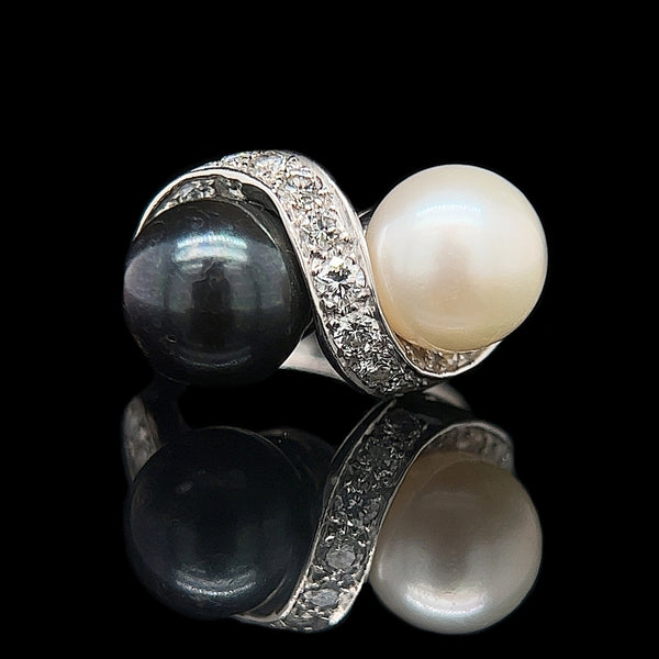 Pearl & .50ct. T.W. Diamond Vintage Fashion Ring Platinum - J42364