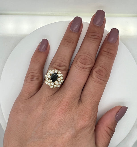 .75ct. Sapphire & 1.50ct. T.W. Diamond Vintage Wedding - Fashion Ring Yellow Gold - J42368