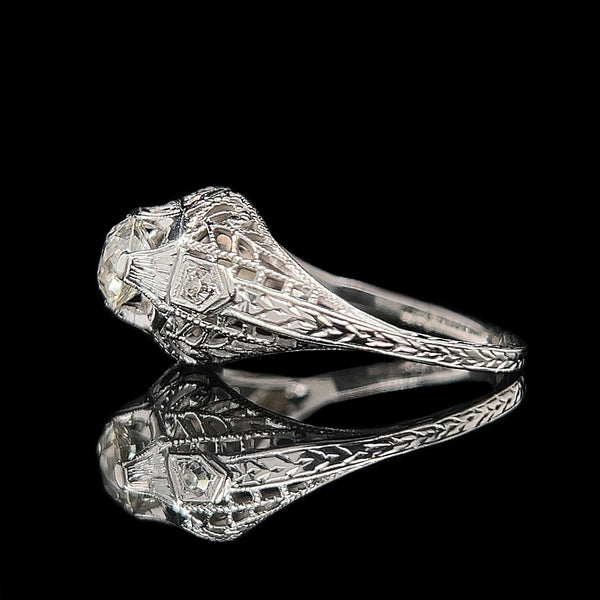 Art Deco .65ct. Diamond Antique Engagement - Wedding - Fashion Ring 18K White Gold - J42399