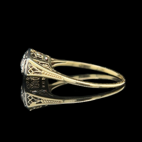 Art Deco .17ct. Diamond Antique Engagement - Fashion Ring Yellow & White Gold - J42425