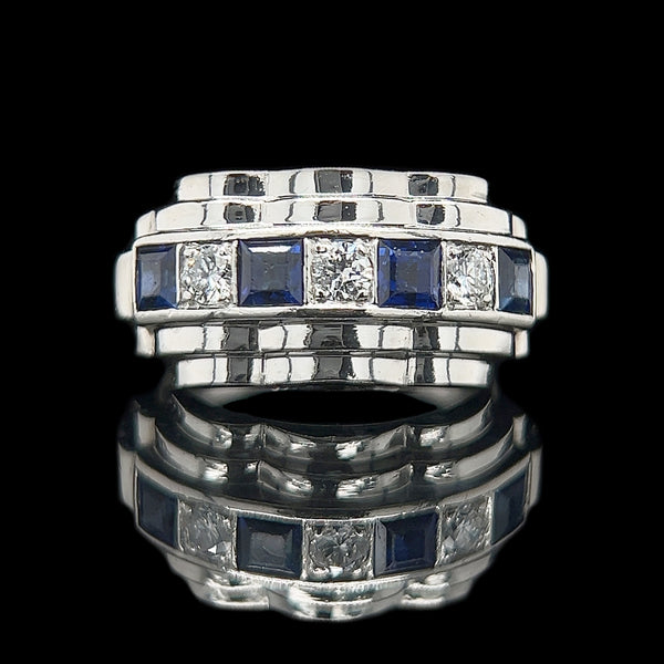 .50ct. T.W. Sapphire & Diamond Vintage Wedding - Fashion Ring Platinum - J42437
