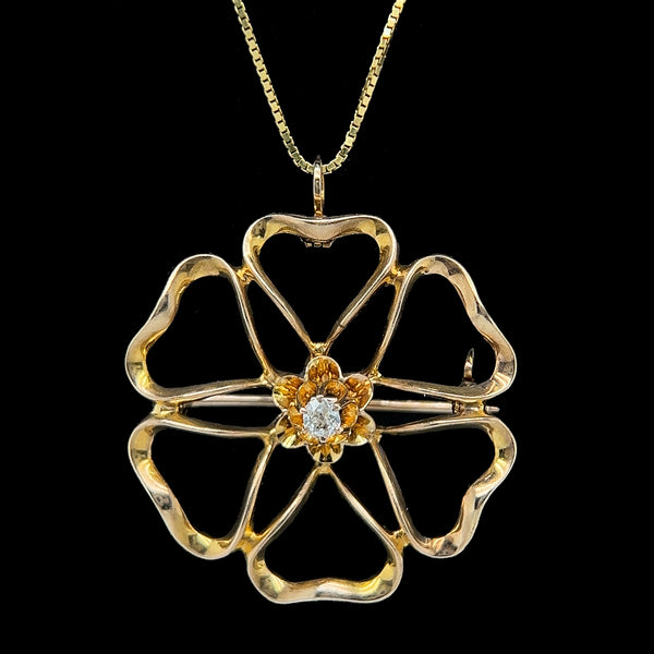 .10ct. Diamond Vintage Necklace - Brooch Yellow Gold - J42447
