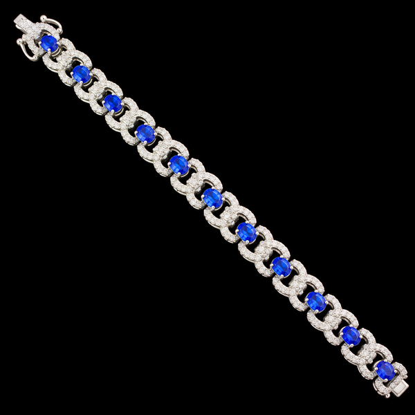 5.60ct. T.W. Sapphire & 2.50ct. T.W. Diamond Estate Bracelet White Gold - J44131