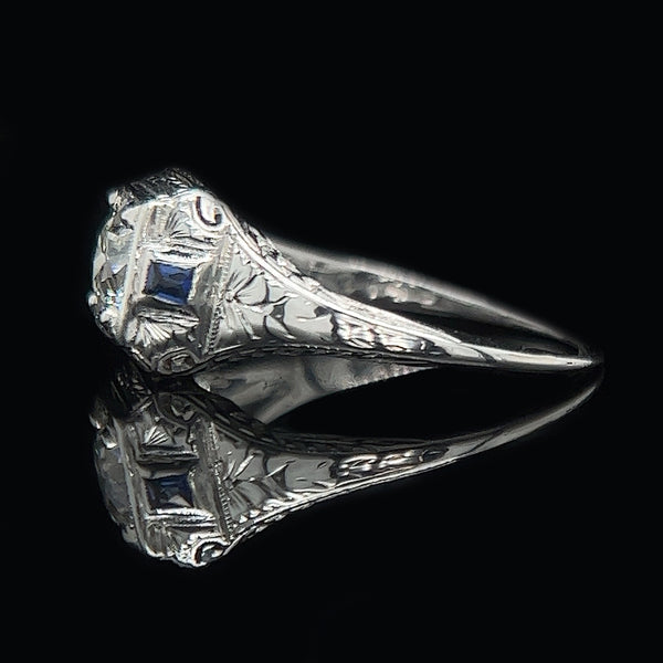 Art Deco .64ct. Diamond, Sapphire & 18K White Gold Antique Engagement - Fashion Ring GIA Certificate - J35763