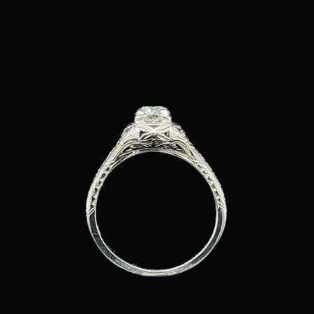 Edwardian .42ct. Diamond Antique Engagement Ring 18K White Gold - J37443