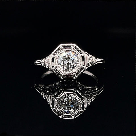 Art Deco, Antique, Vintage, Engagement Ring, Wedding Ring, Fashion Ring, Diamond, 18K White Gold , Conflict Free Diamond 