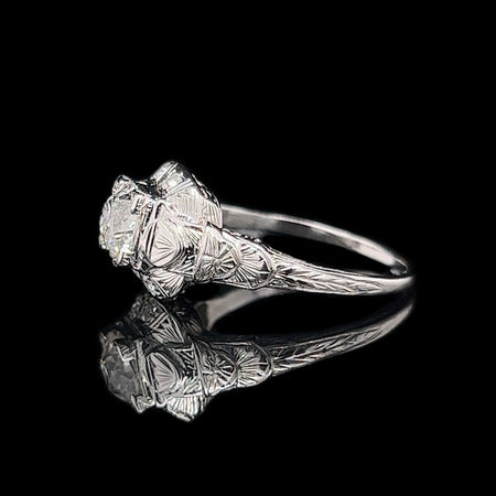 Art Deco, Antique, Vintage, Engagement Ring, Wedding Ring, Diamond, 18K White Gold, European Cut