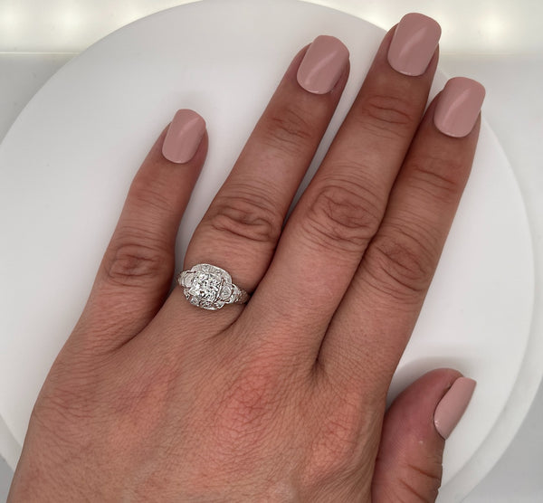 Art Deco, Antique, Vintage, Engagement Ring, Wedding Ring, Diamond, 18K White Gold, European Cut