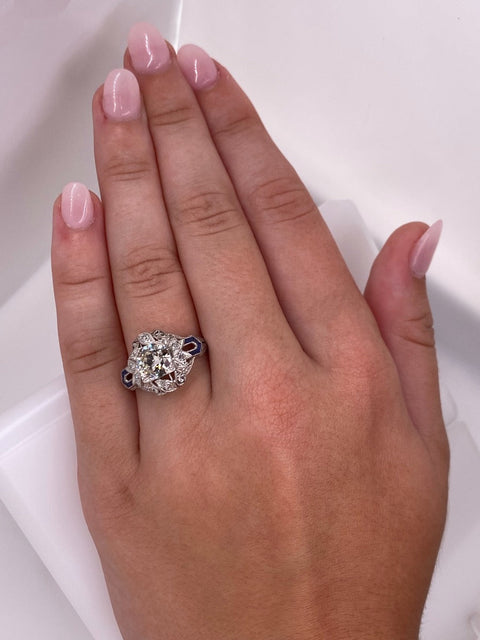 Art Deco, Antique, Vintage, Engagement Ring, Wedding Ring, Jewelry, Diamond, Sapphire, Platinum, Conflict Free 