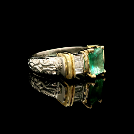 1.40ct. Emerald & Diamond Vintage Engagement - Fashion Ring Platinum 18K Yellow Gold - J39907C