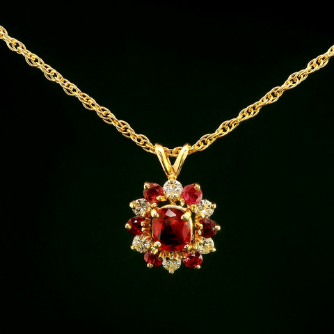 1.60ct. T.W. Ruby & Diamond Estate Necklace 14K Yellow Gold - J42977