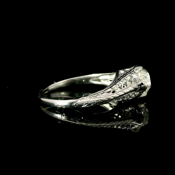 Art Deco 1.18ct. Diamond Antique Engagement - Fashion Ring 18K White Gold - J42976