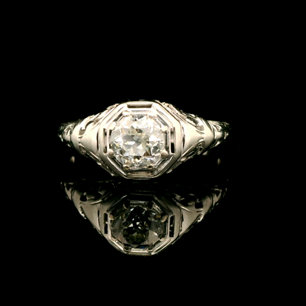 Art Deco .52ct. Diamond Antique Engagement - Fashion Ring 18K White Gold - J42982