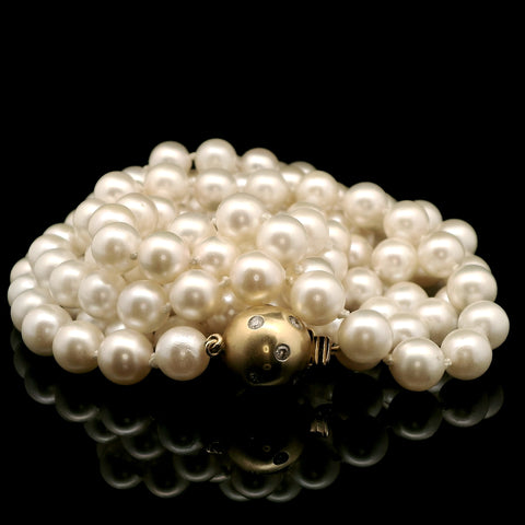 Estate Akoya Cultured Pearl Necklace 18K Yellow Gold - J42996