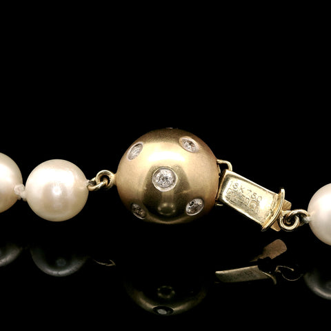Estate Akoya Cultured Pearl Necklace 18K Yellow Gold - J42996