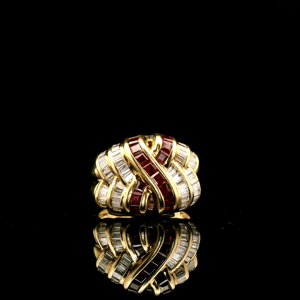 1.60ct. T.W. Diamond & Ruby Estate Wedding - Fashion Ring 18K Yellow Gold - J43012