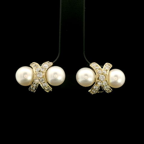 5.6-5.7mm Pearl & .33ct. T.W. Diamond Estate Earrings Yellow Gold - J43006