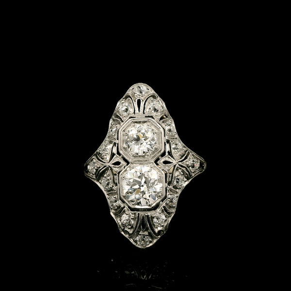 2.38ct. T.W. Diamond Antique Edwardian Wedding - Fashion Ring Platinum and Yellow Gold - J43026
