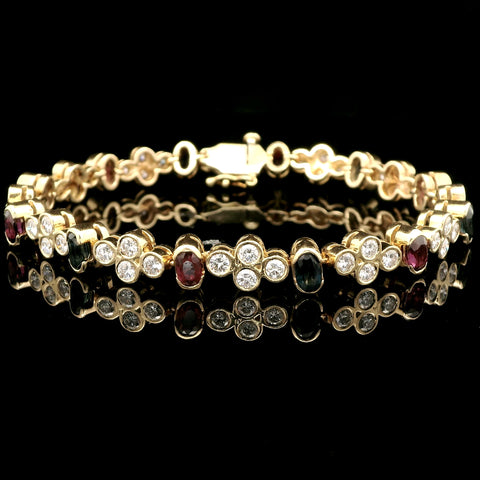 2.50ct. T.W. Diamond, Ruby & Sapphire Estate Bracelet 18K Yellow Gold - J43040