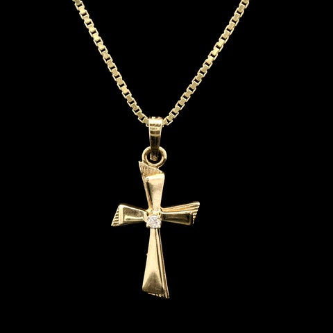 .02ct. Diamond Estate Cross Necklace Yellow Gold - J43055