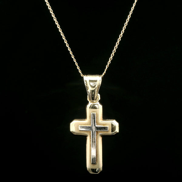Vintage Cross Necklace Yellow & White Gold - J42948