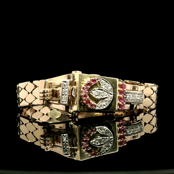 .40ct. T.W. Diamond & .50ct. T.W. Ruby Retro Watch Rose& Yellow Gold - J43056