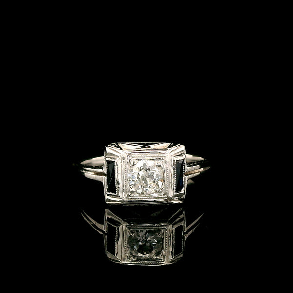 Art Deco .25ct. Diamond & .20ct. T.W. Sapphire Antique Engagement - Fashion Ring - J43072